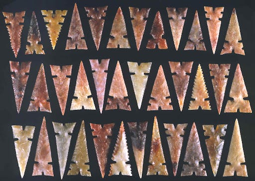 36 Colorful Cahokia Points Made by Gary Merlie