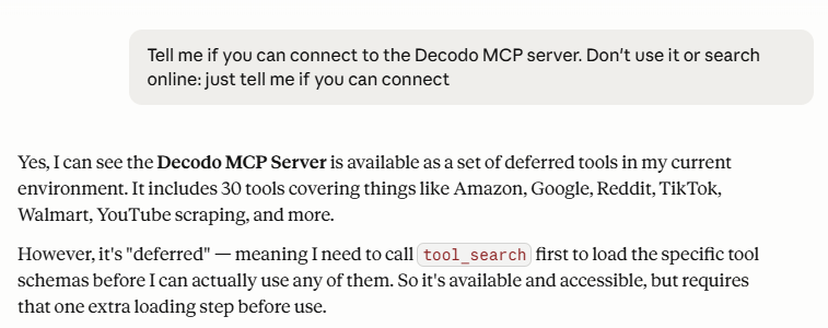 A prompt to test if Claude can connect to the Decodo MCP server by Federico Trotta A prompt to test if Claude can connect to the Decodo MCP server by Federico Trotta