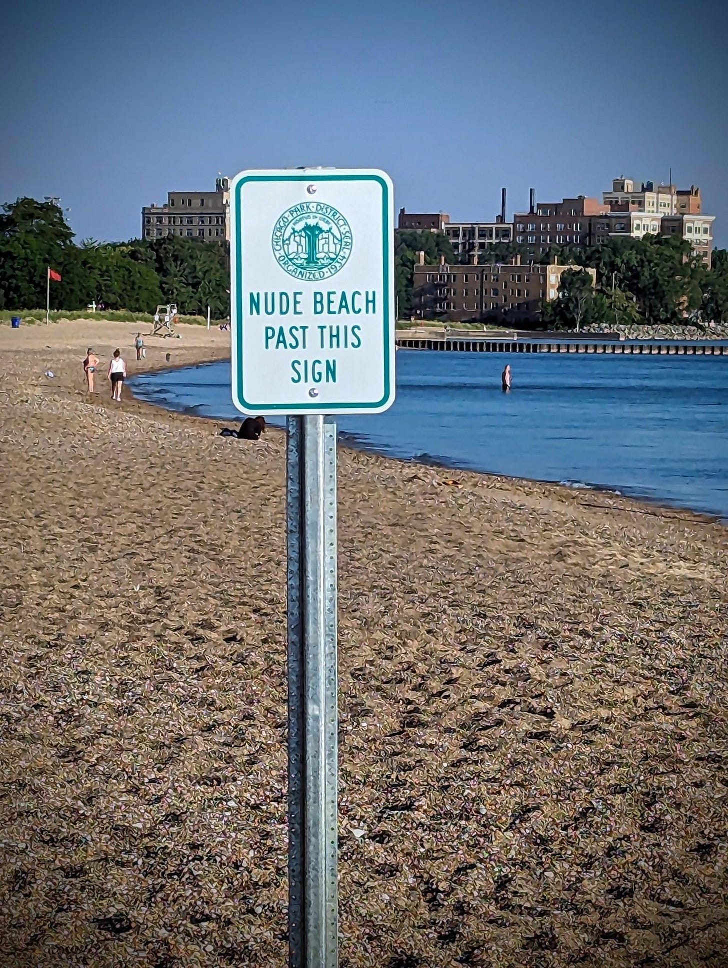beach with sign that says Nude Beach past this Sign