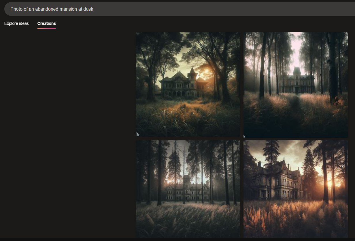 Four different mansion images in Bing with four separate seeds
