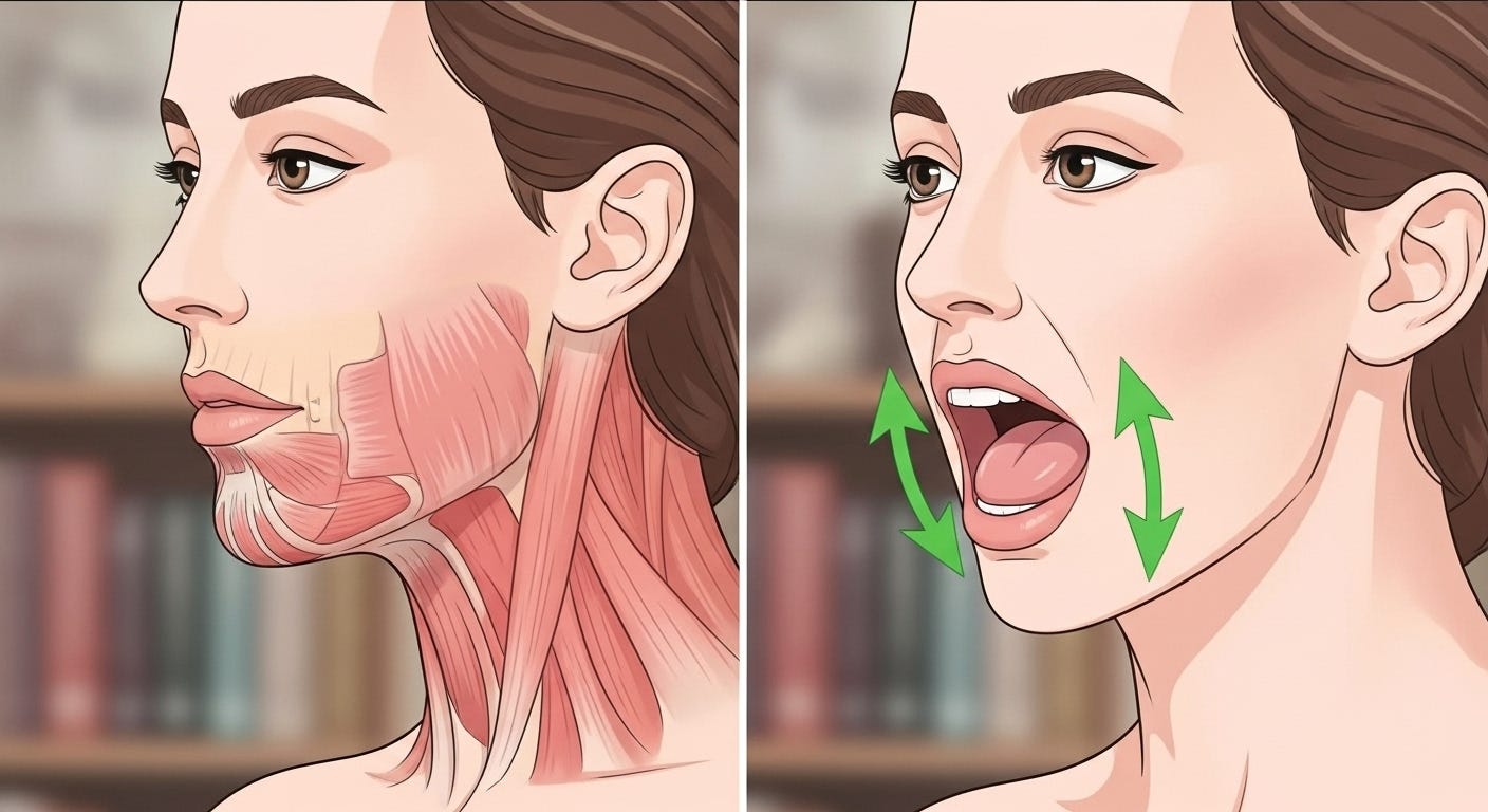 Person with mouth open and tongue pressed to roof of mouth