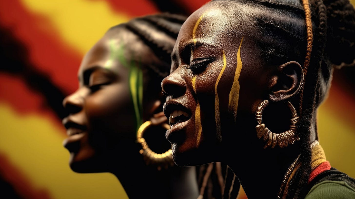 Young African women wearing face paint and jewelry Young African women wearing face paint and jewelry