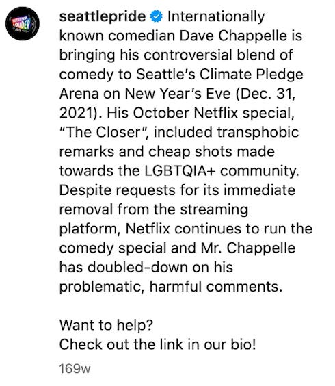 Seattle Pride calls to censor comedian Dave Chappelle