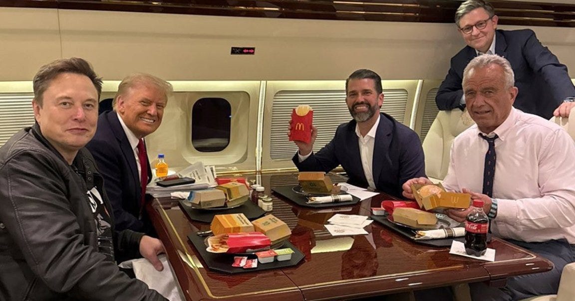 RFK Jr. -- a huge critic of fast food -- has been spotted snacking on McDonald's with Donald Trump and Elon Musk.
