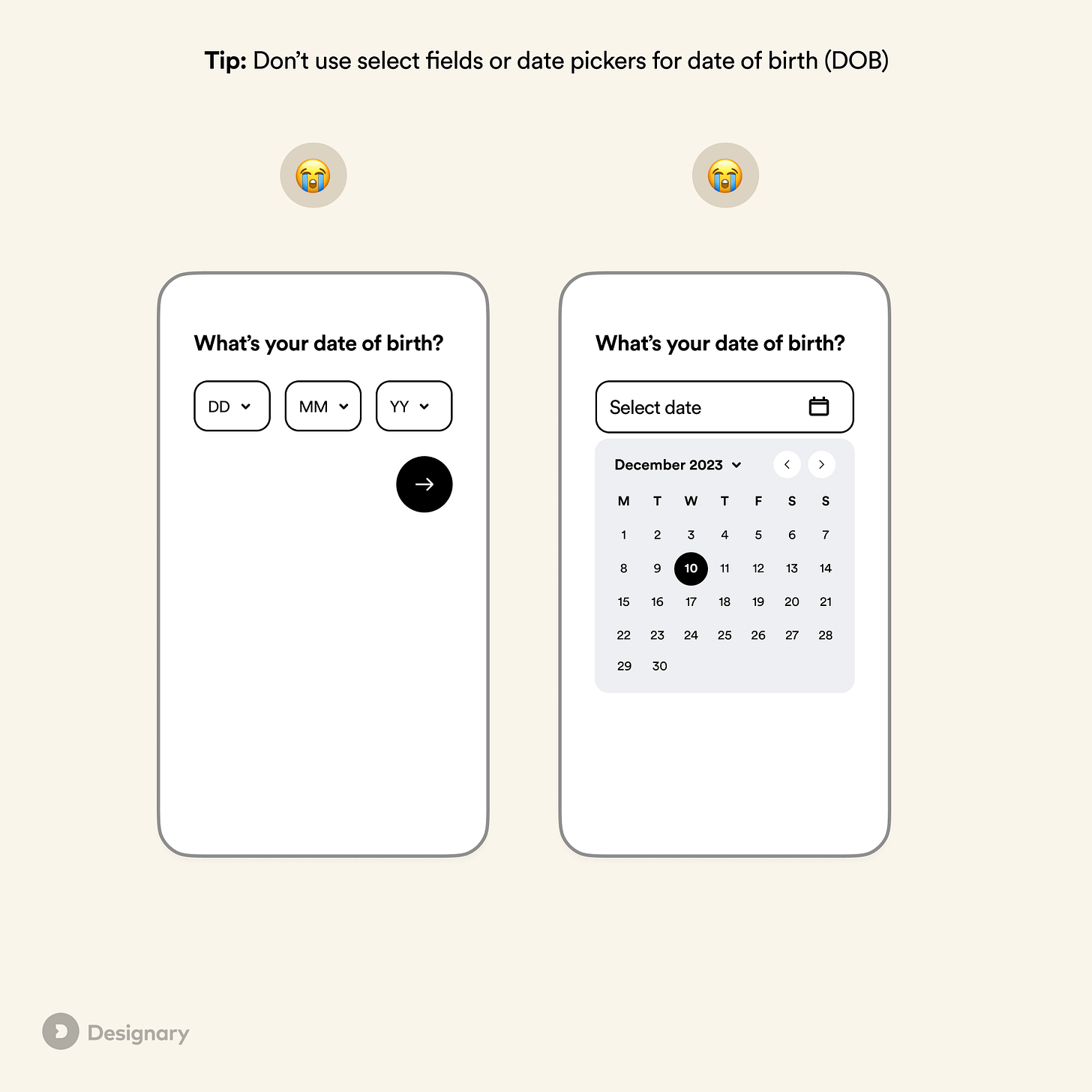UX Tip #17: Use simple input fields for date of birth