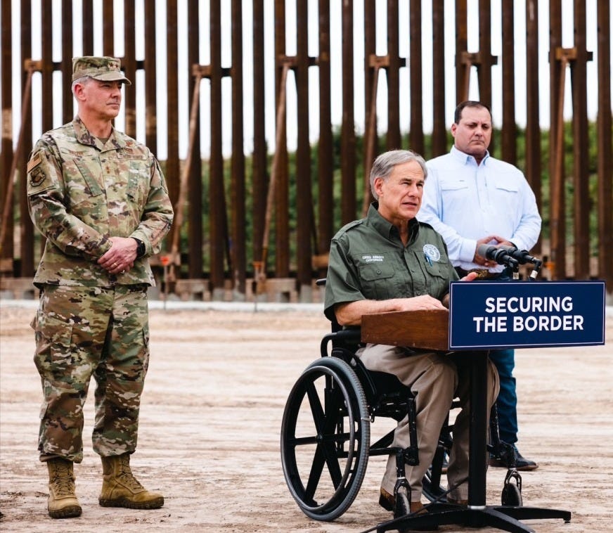 Texas Governor Greg Abbott introduces Michael Banks as “Texas Border Czar” on January 30, 2023 