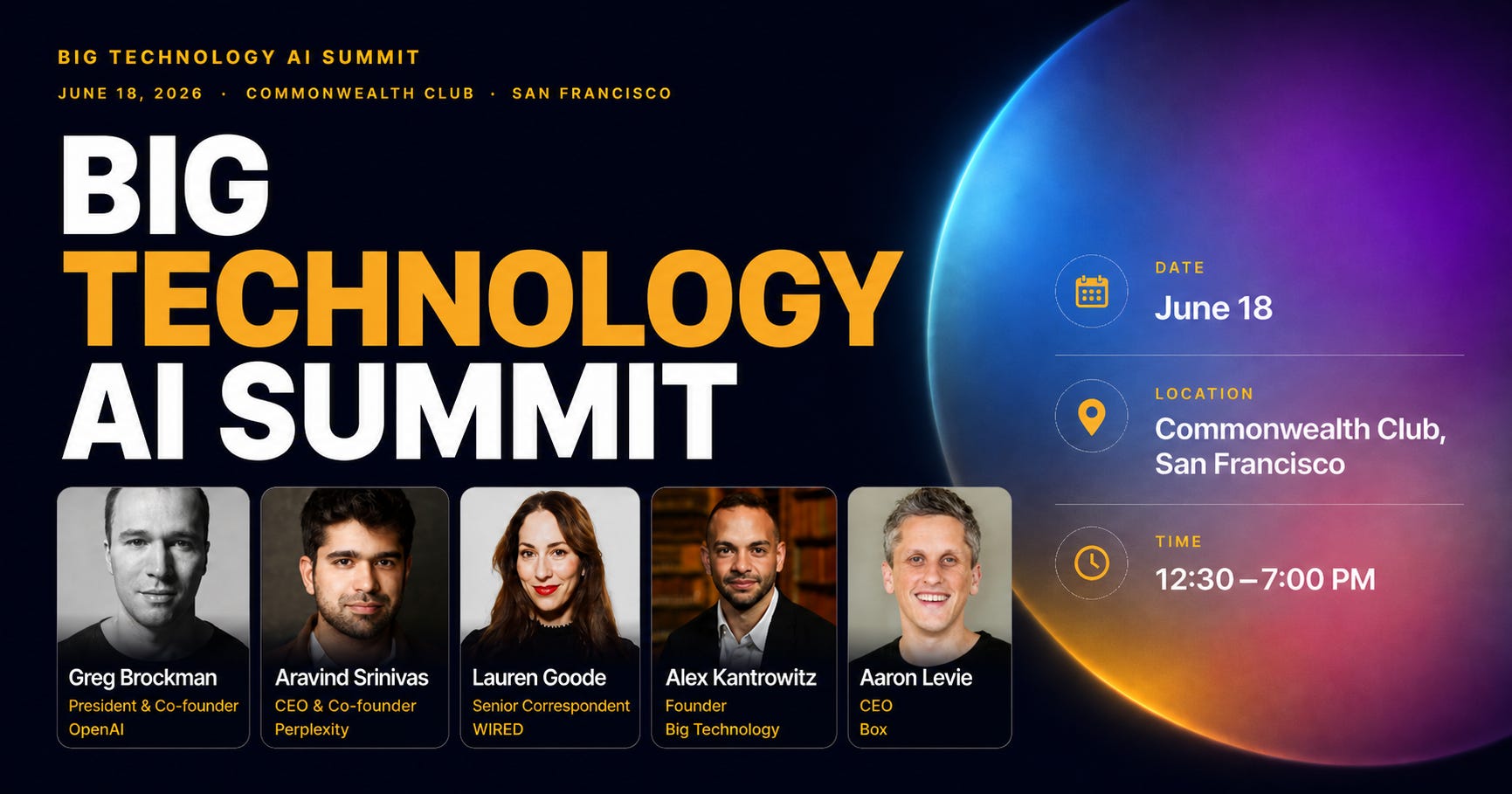 Join Greg Brockman, Aravind Srinivas, Aaron Levie, and More at Big Technology's AI Summit