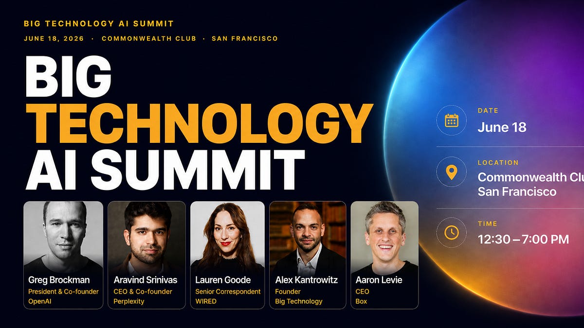 Join Greg Brockman, Aravind Srinivas, Aaron Levie, and More at Big Technology's AI Summit