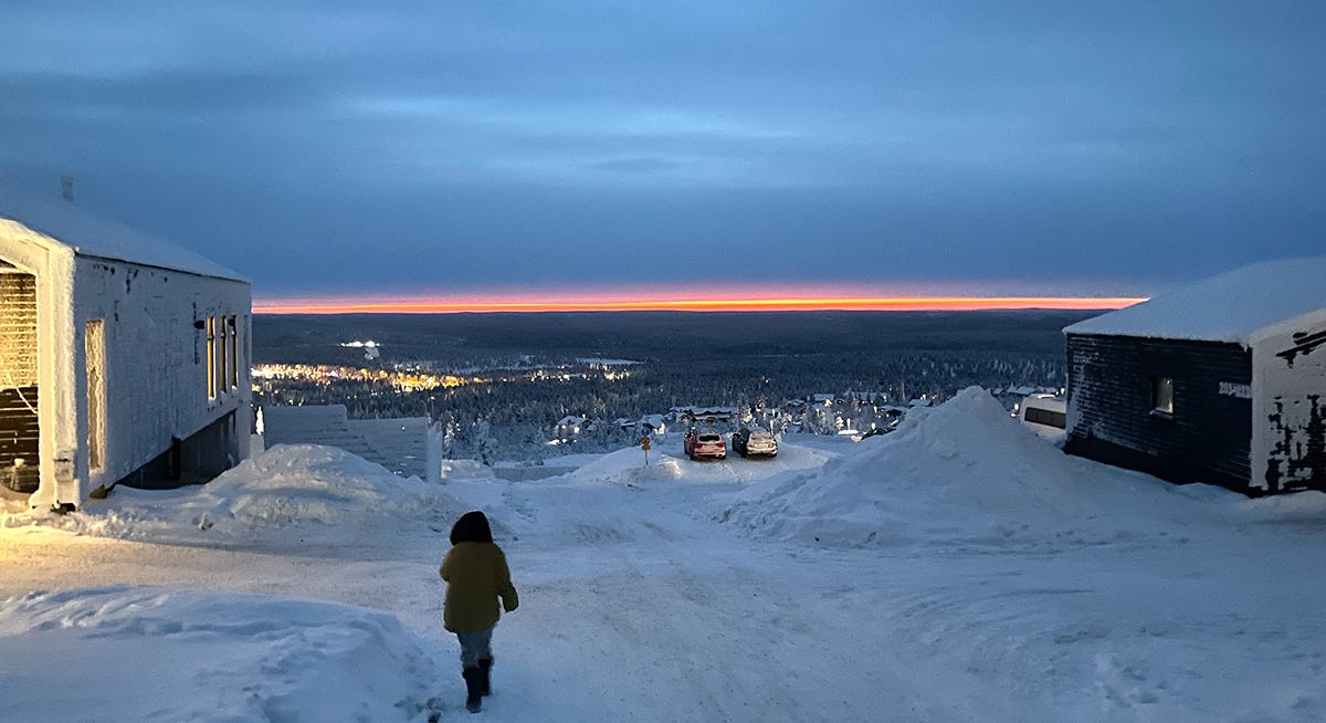Photograph of sunset over Saariselkä, Finland, November 2023.