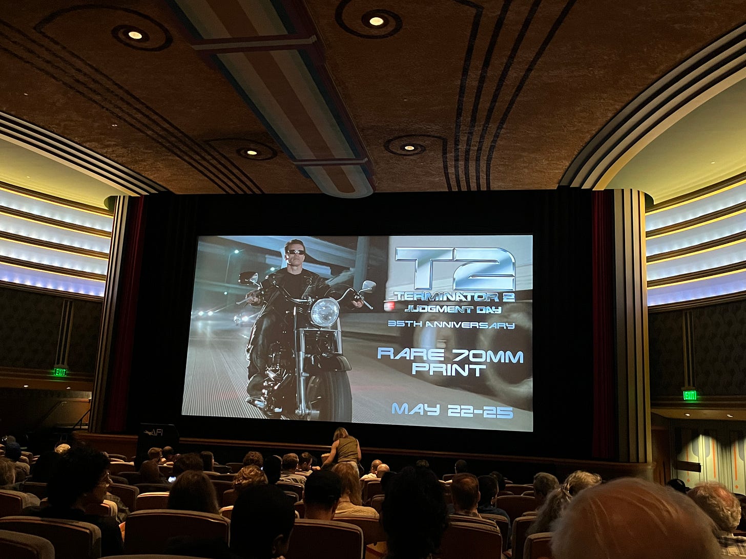 A promo photo for T2 on the big screen at AFI