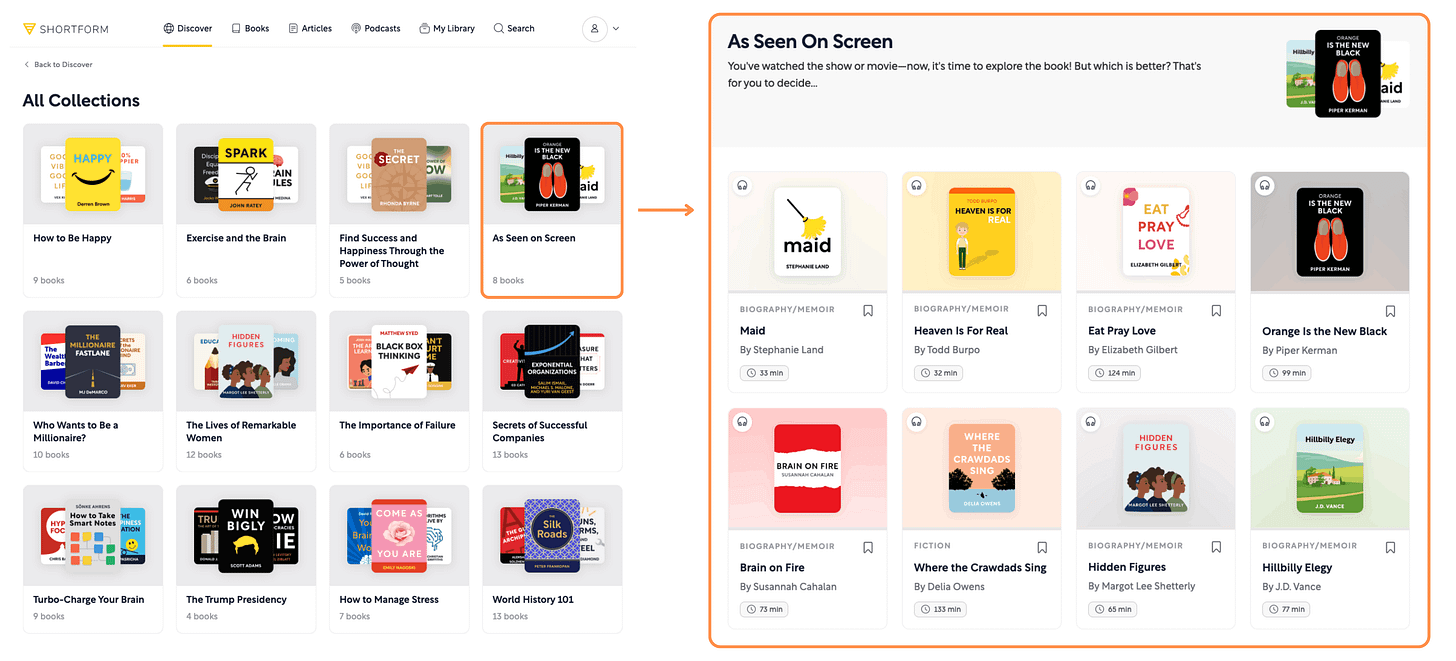 Shortform’s Collections (desktop view + light mode) Shortform’s Collections (desktop view + light mode)