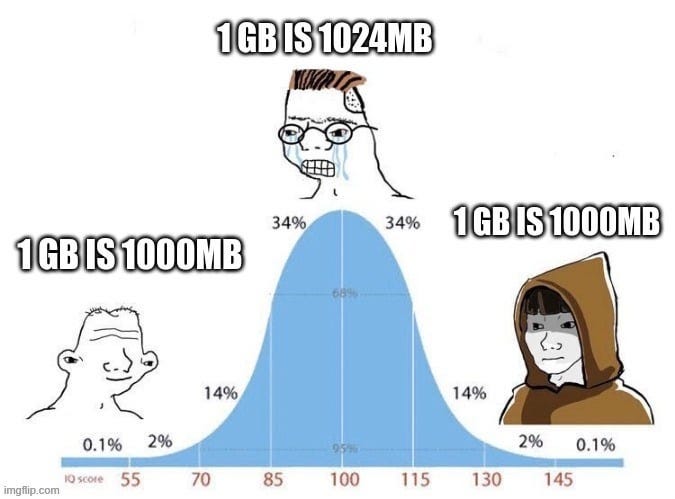 1 gb is 1000 mb : r/ProgrammerHumor