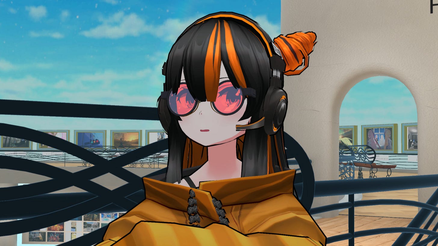 This is an image of Sheru chatting with ArmaniXR in a VR photo competition world he participated in on VRChat.