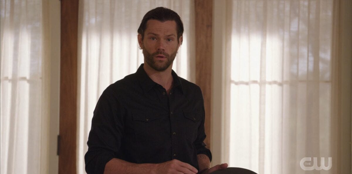 Jared Padalecki with blank look on face in Walker old ranch house. Jared Padalecki with blank look on face in Walker old ranch house.