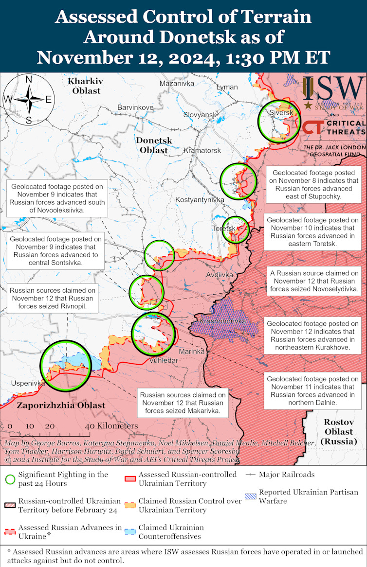 ISW map shoring the state of the war in Ukraine at Novmber 12 2024. ISW map shoring the state of the war in Ukraine at Novmber 12 2024.