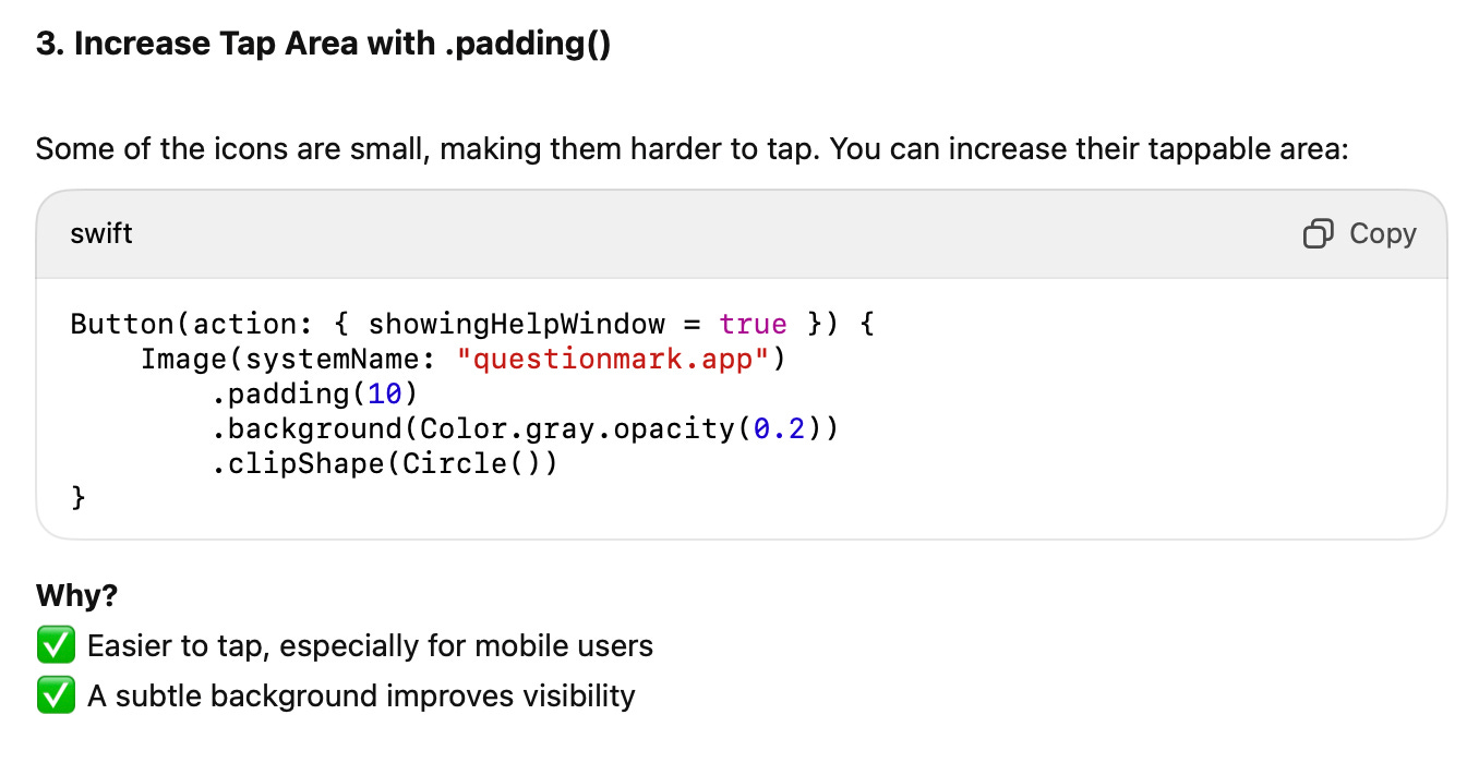 ChatGPT suggestion on button tap areas