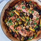 Braised Chicken with Olives, Capers, Almonds + Prunes