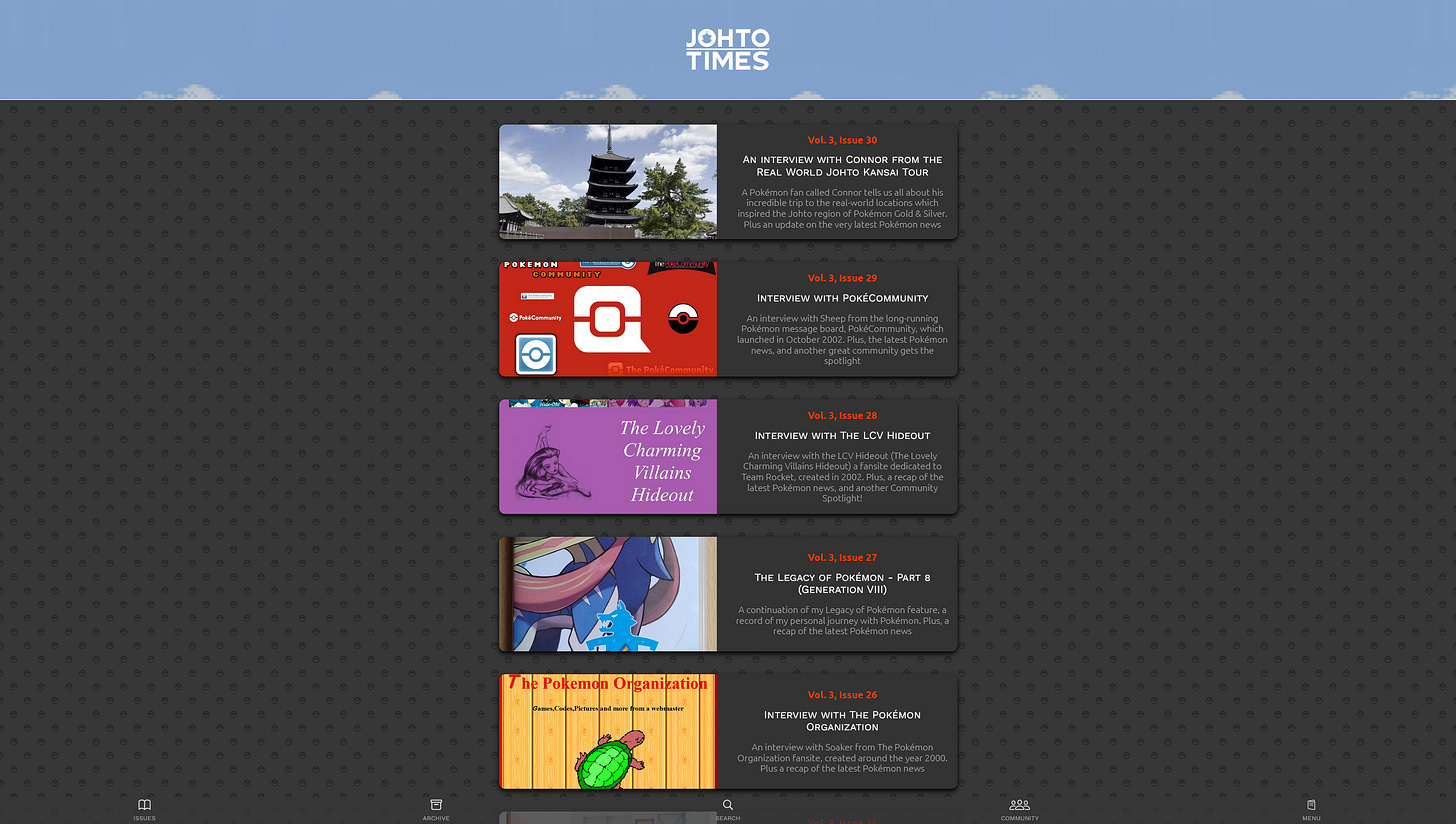 The Johto Times website on day one, August 1st, 2025 The Johto Times website on day one, August 1st, 2025