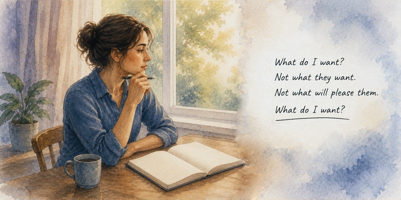 Woman journaling about her own wants and choices instead of seeking reassurance or worrying about other people’s reactions. Woman journaling about her own wants and choices instead of seeking reassurance or worrying about other people’s reactions.