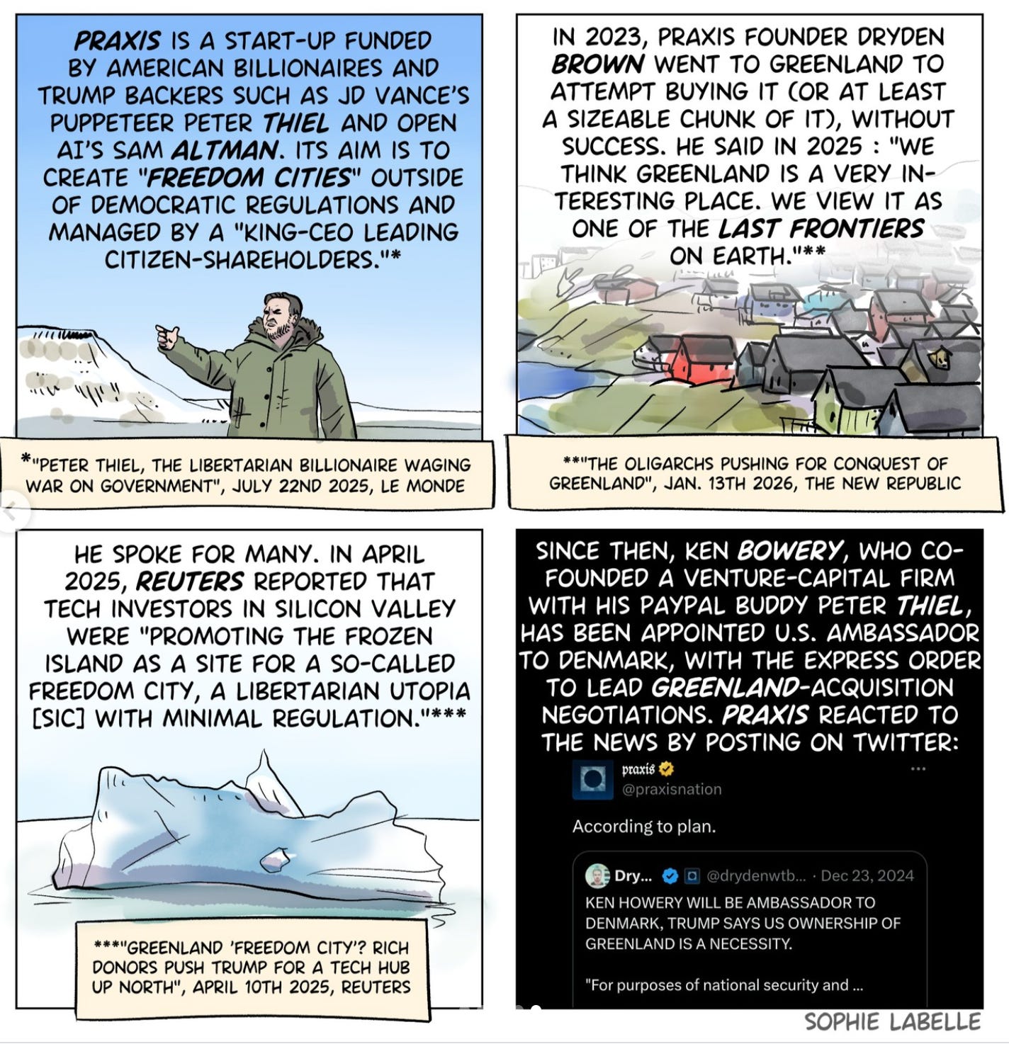 Praxis is a start-up funded by American billionaires and Trump backers such as JD Vance's puppeteer Peter Thiel and OpenAI's Sam Altman. Its aim is to create "freedom cities" outside of democratic regulations and managed by a "king-CEO leading citizen-shareholders."