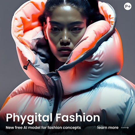 Images of Phygital's styles, characters, game assets, knolling box, pixels, logo transformation, fashion, and locations, as examples of the types of neural network tools available.