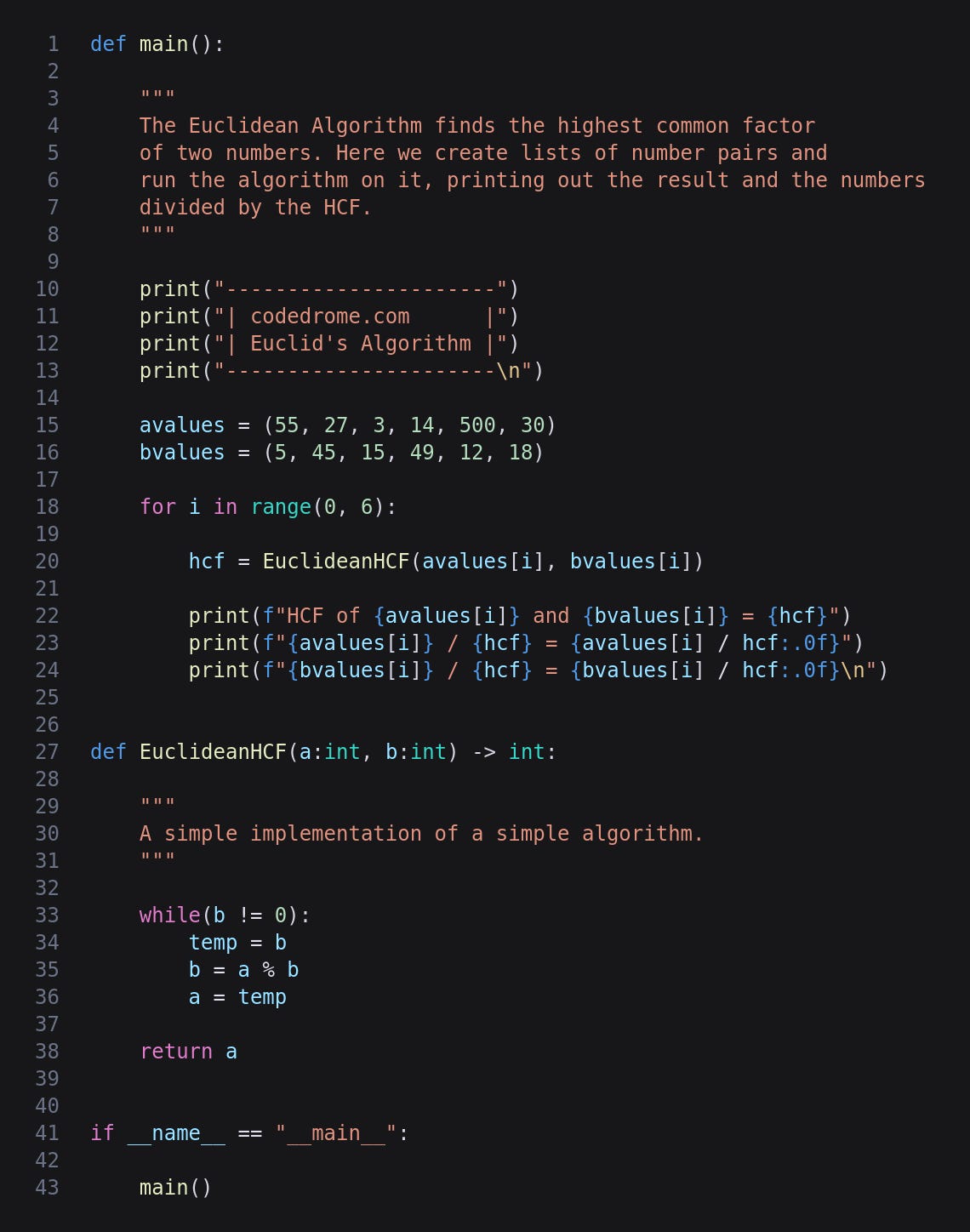Highest Common Factors with Euclidean Algorithm in Python