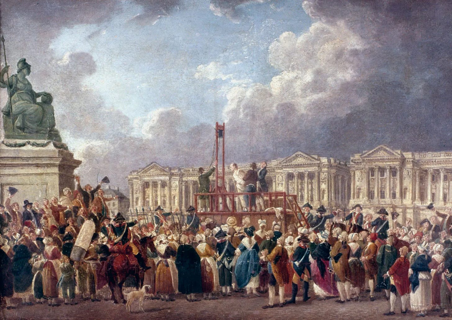 crowd watches murder by guillotine