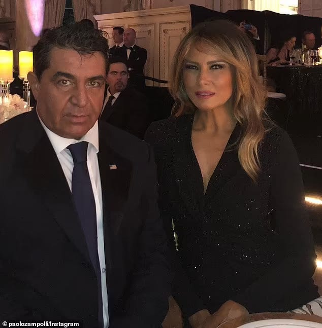 Zampolli and Melania in one frame — not a side anecdote, but the connective line between Epstein’s world and Trump’s.
