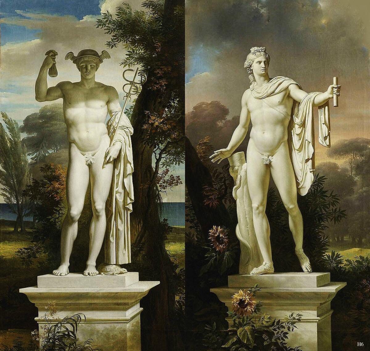 Charles Meynier, Statue of Mercury in a Landscape &amp; Apollo Belvedere in a landscape. | PC: Wikimedia
