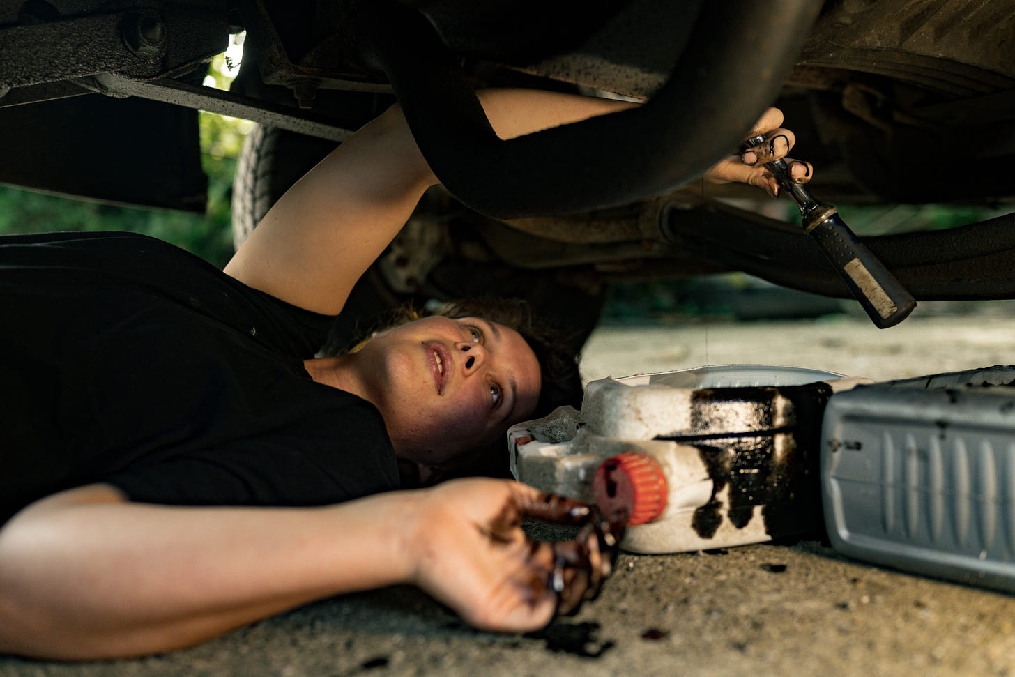 female girl woman mechanic petrol head growing up story travel writer van life welding repair spanners bodge fix LDV Convoy British vehicles old 