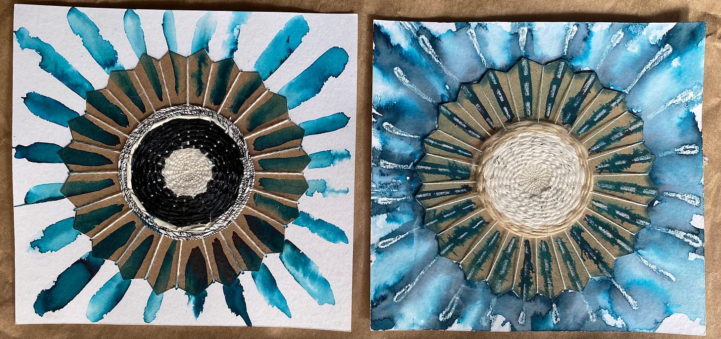 Star woven on a sheet of cardboard and painted with ink