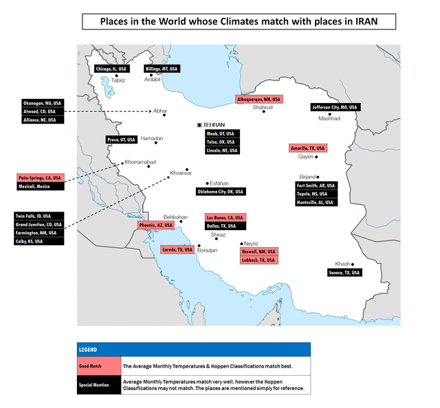 r/iran - A map showing cities in the world whose climates match with places in IRAN