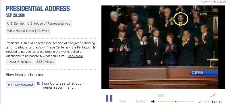 Caption Hamza Yusuf at the presidential address to US Congress on September 20, 2001, behind Tony Blair, Laura Bush, and Donald Rumsfeld, applauding the annoucement of perpetual war on militant Islam. Source CSPAN Caption Hamza Yusuf at the presidential address to US Congress on September 20, 2001, behind Tony Blair, Laura Bush, and Donald Rumsfeld, applauding the annoucement of perpetual war on militant Islam. Source CSPAN