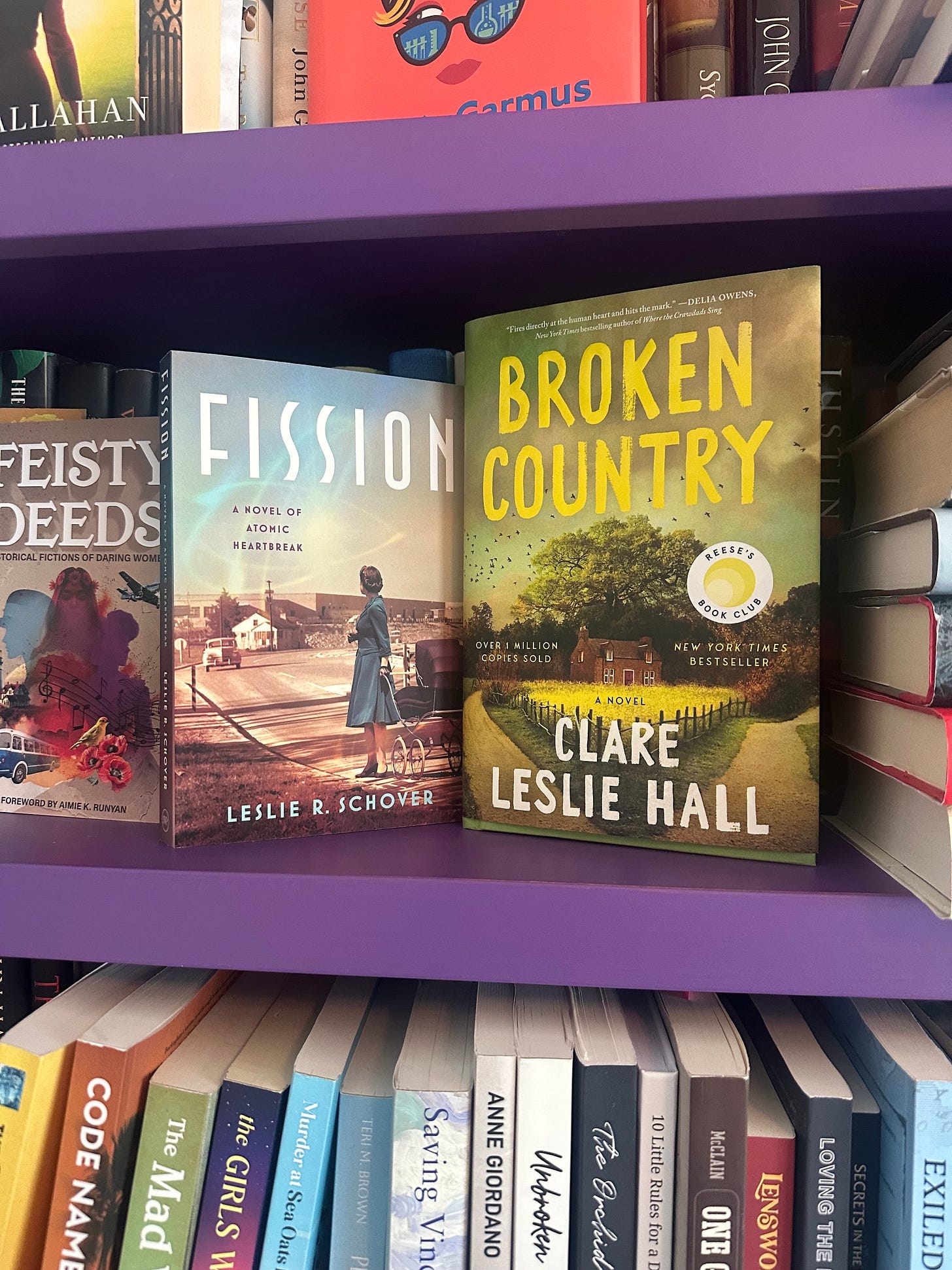 Cover of Fission by Leslie Schover and Broken Country by Clare Leslie Hall