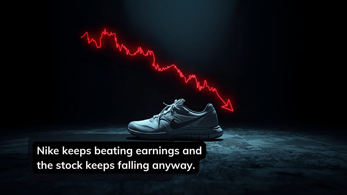 Nike keeps beating earnings and the stock keeps falling anyway