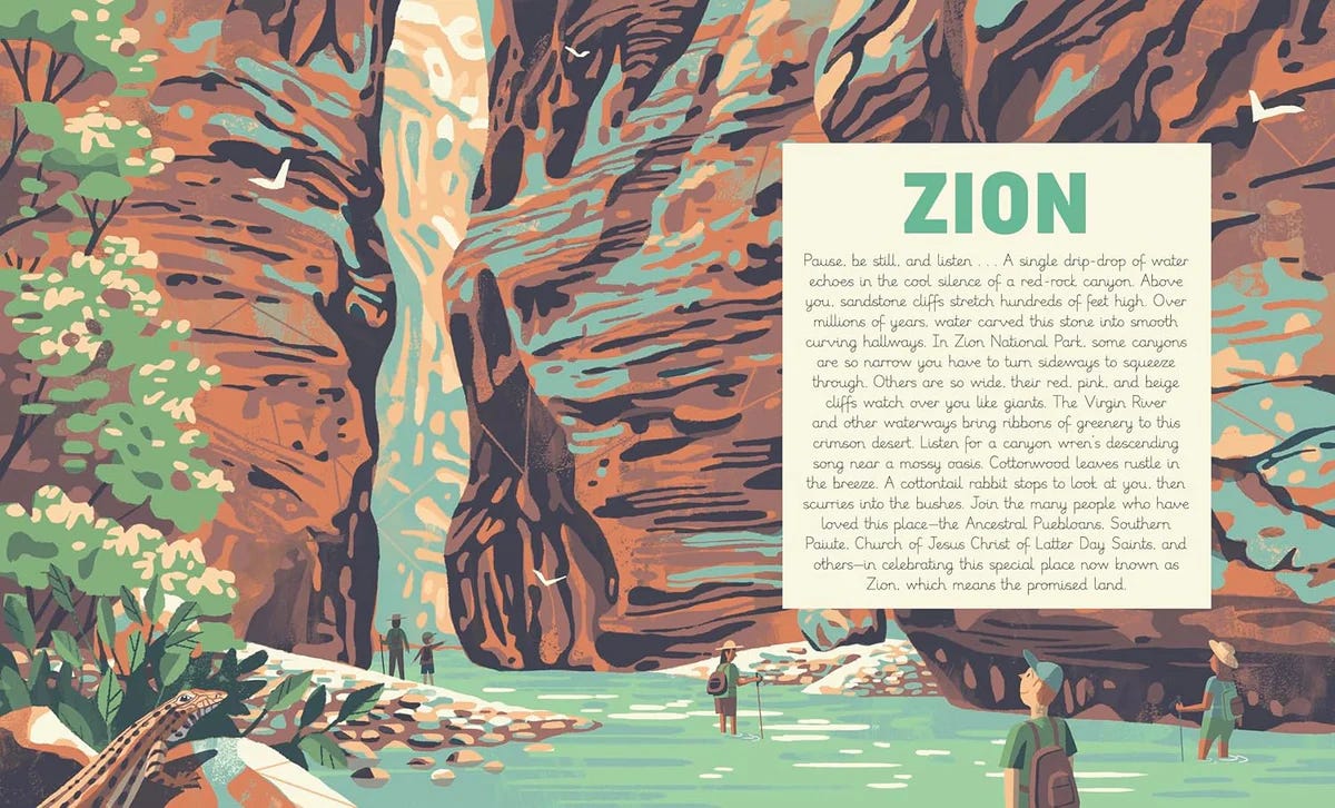 A poster of a canyon with a river and people
AI-generated content may be incorrect.
