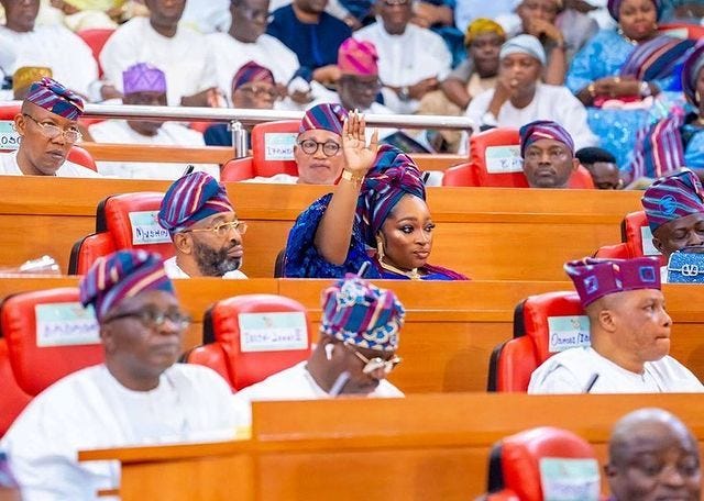 Hon Omolara Oyekan-Olumegbon raises a hand during a session of the Lagos House of Assembly. Credit: Omolara Oyekan-Olumegbon / Instagram Hon Omolara Oyekan-Olumegbon raises a hand during a session of the Lagos House of Assembly. Credit: Omolara Oyekan-Olumegbon / Instagram
