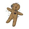 Brown canvas cartoon voodoo doll with pins sticking out of it Brown canvas cartoon voodoo doll with pins sticking out of it