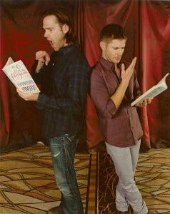 Jared and Jensen read their favorite parts of Fangasm... (Chris Schmelke)