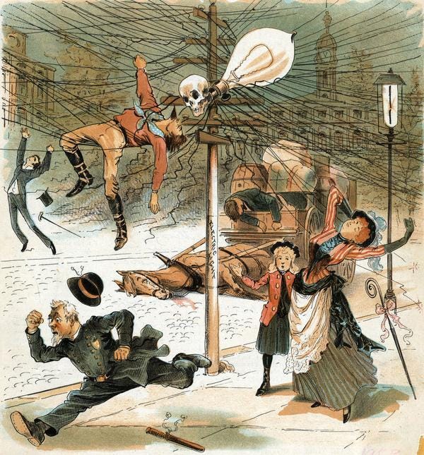 Anti-electricity cartoon from 1900 : r/pics Anti-electricity cartoon from 1900 : r/pics