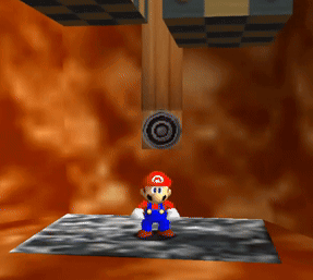 a cartoon character is standing in front of a wooden box