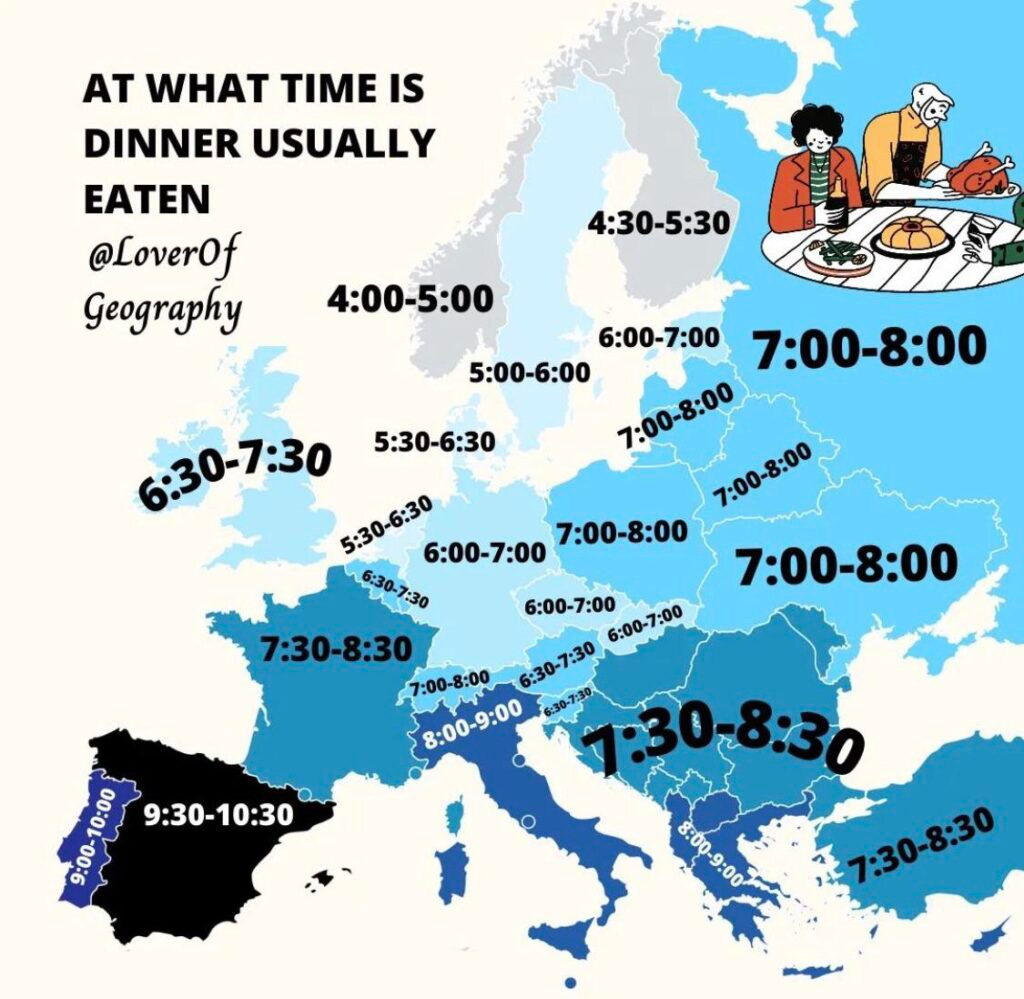 Diner time in Europe mapped