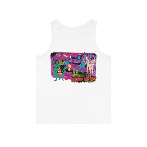 2025 Skinny Dip Day merch includes tanktops, stickers, coffee cup, canteen, and t-shirts in white, black, mint green, light blue, and azalea