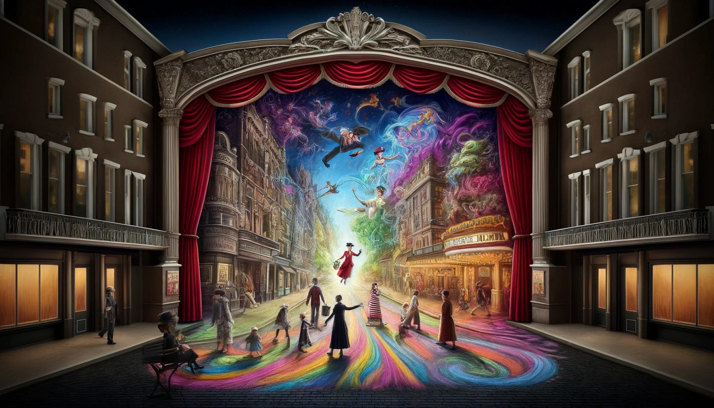 jumping into a chalk drawing and entering a vividly animated world