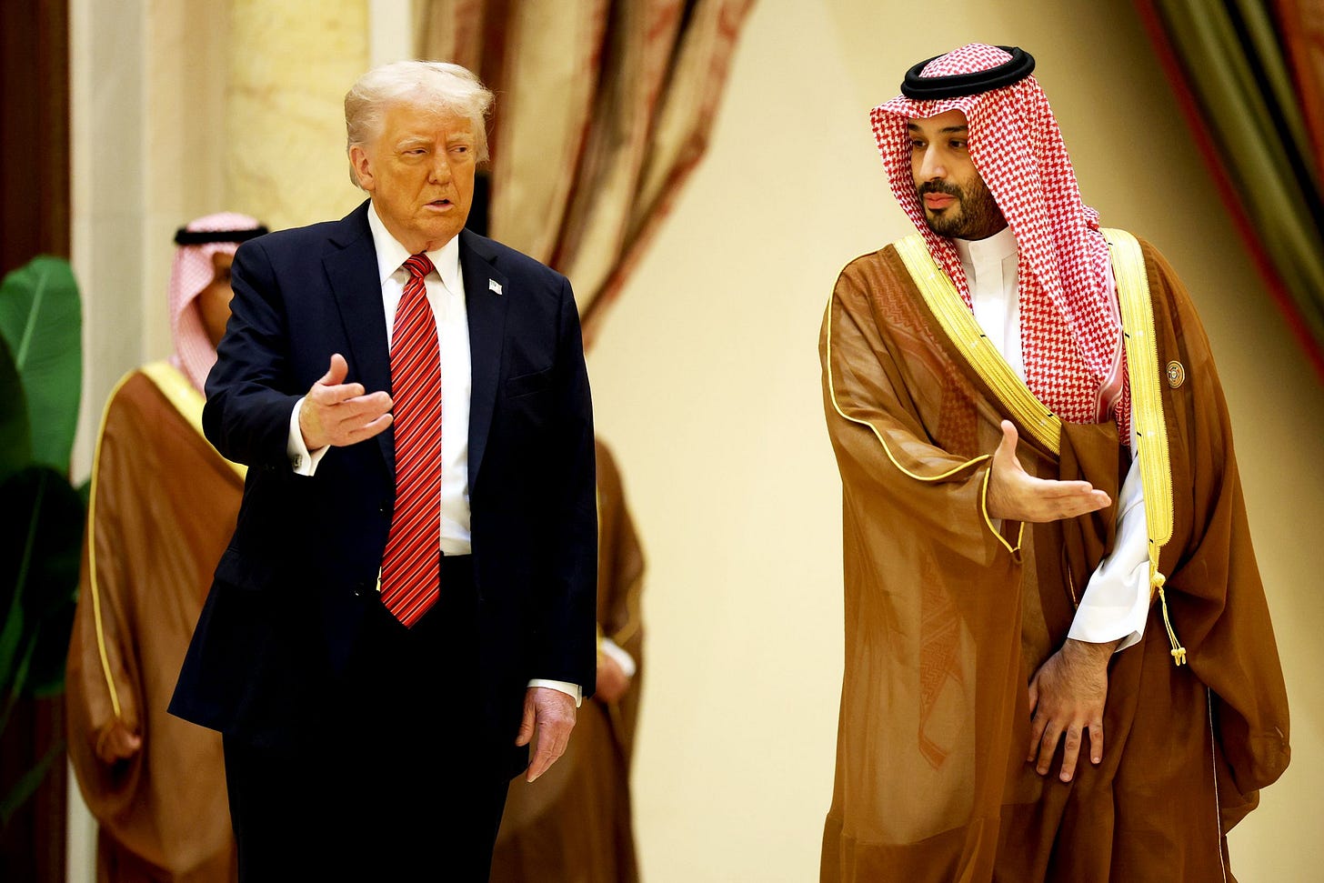 RIYADH SAUDI ARABIA  MAY 14 U.S. President Donald Trump and Saudi Crown Prince Mohammed bin Salman arrive during the... RIYADH SAUDI ARABIA  MAY 14 U.S. President Donald Trump and Saudi Crown Prince Mohammed bin Salman arrive during the...