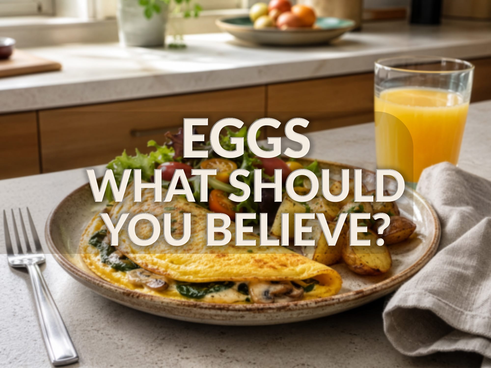 A cheese and mushroom omelette on a kitchen counter
