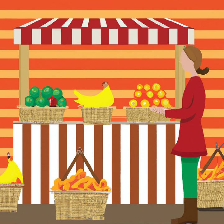 DALL-E 2 vs. GPT Image 2 outdoor fruit stands