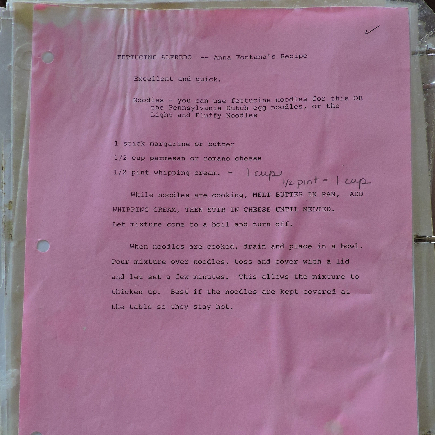  The recipe from the family binder. Anna Fontana was my husband's Nonna who came over from southern Italy. 