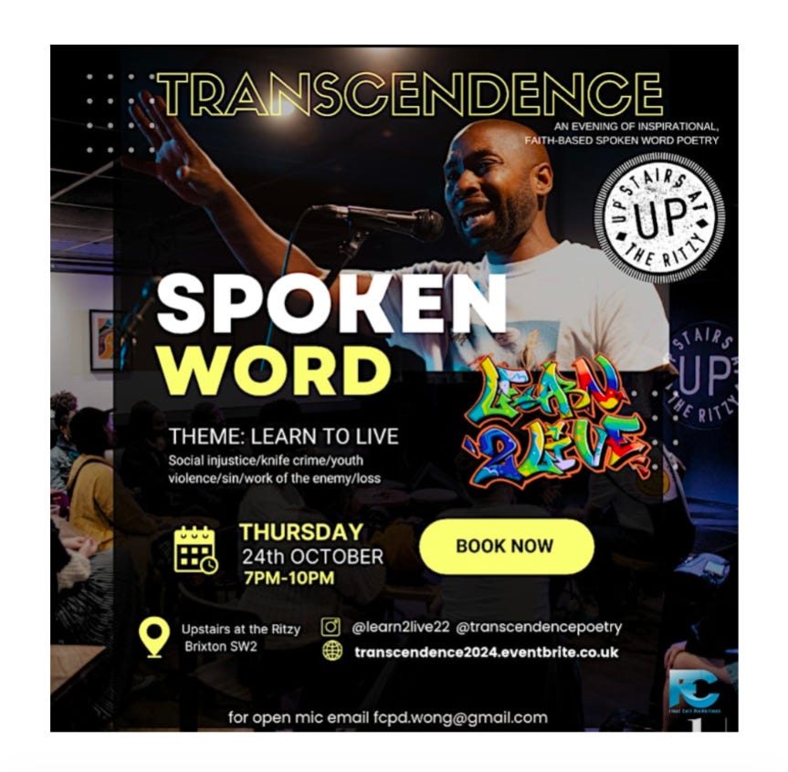 Flier for Trancendence poetry night