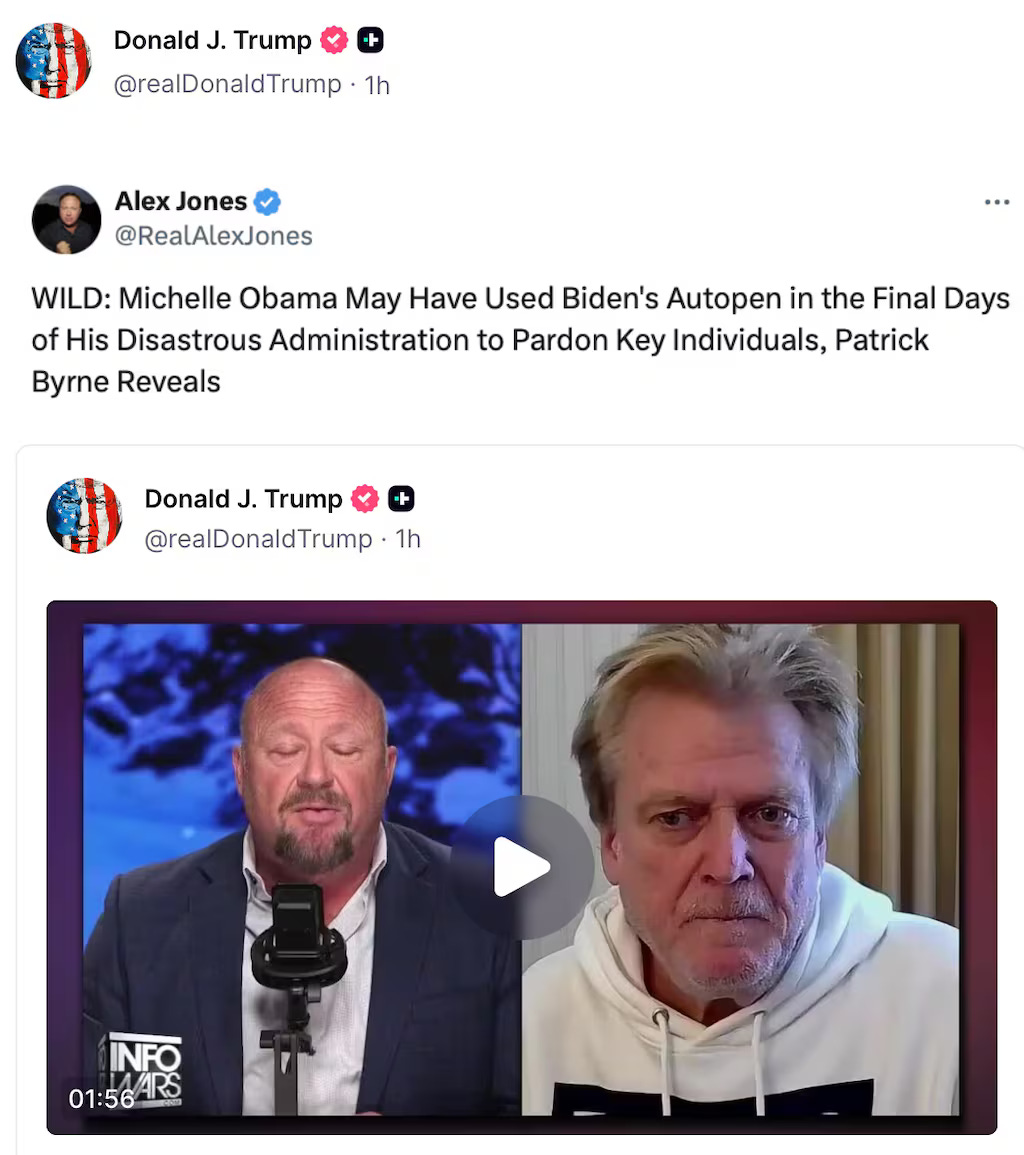 Alex Jones: WILD: Michelle Obama May Have USed Biden’s Autopen in the Final Days of His Disastrous Administration to pardon Key Individuals, Patrick Byrne Reveals